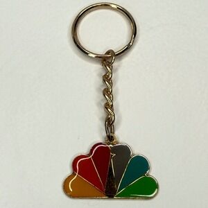 VTG NBC Peacock Logo Keychain Gold Tone Enamel Collectible TV Channel Souvenir